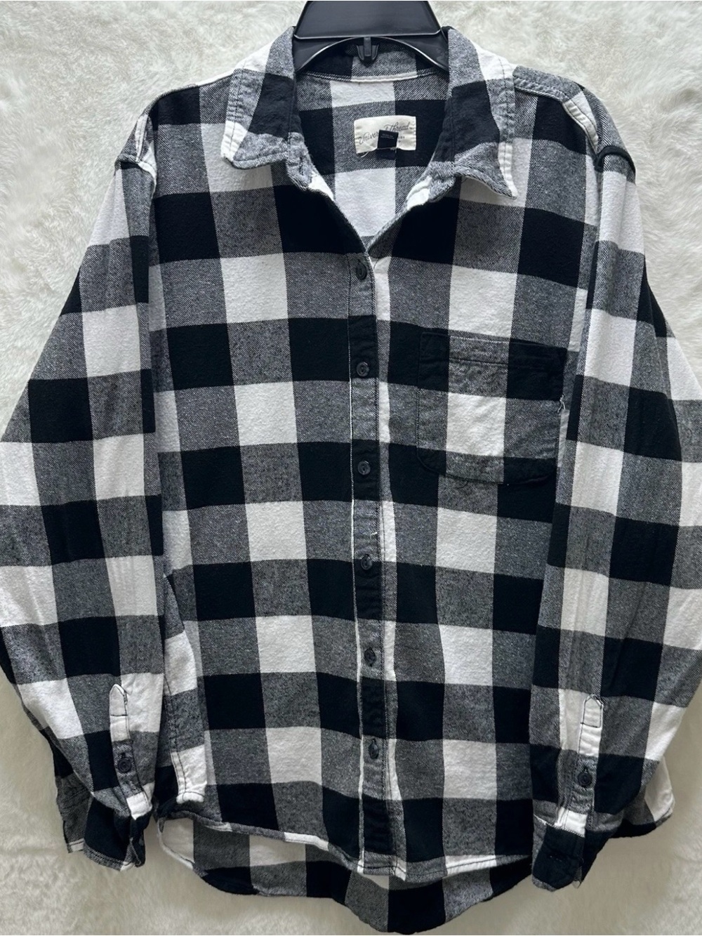 Women’s Black And White Plaid Flannel Shirt Size Medium